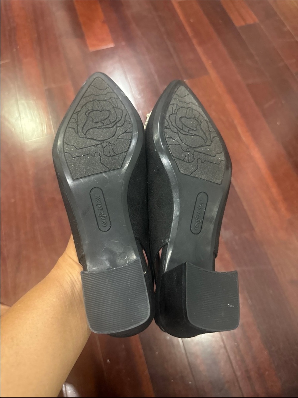 comfortview Black Slingback Flats with Snake-Print Accent - Picture 7 of 7